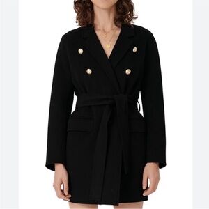 Maje Gabie Coat Double Breasted Wool Knit Blazer Jacket Belted Trench Size 36